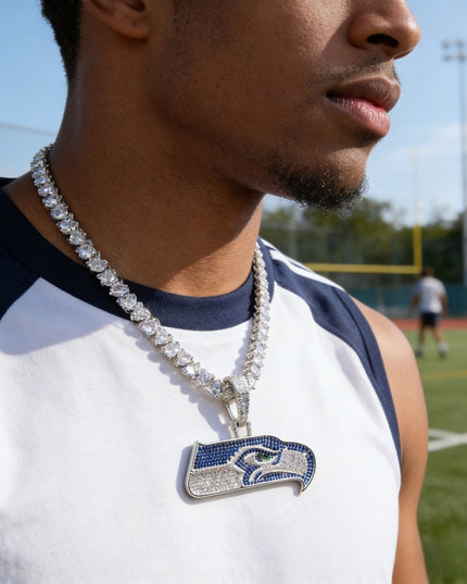 Seattle Seahawks Logo Pendant Necklace – with Heart Tennis Chain for Fans