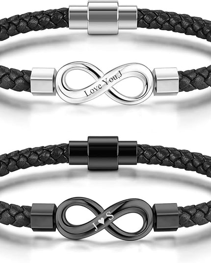 Personalized Leather Infinity Bracelet – Custom Engraved Braided Wristband Gift