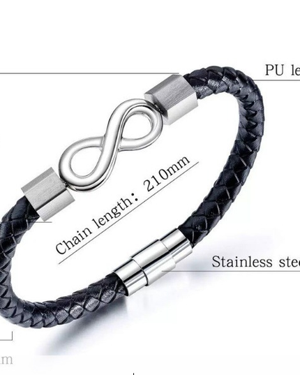 Personalized Leather Infinity Bracelet – Custom Engraved Braided Wristband Gift