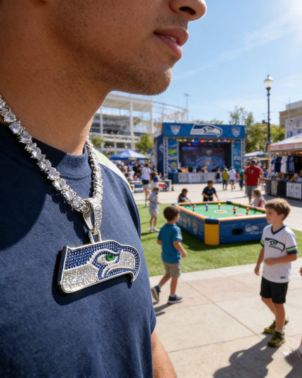 Seattle Seahawks Logo Pendant Necklace – with Heart Tennis Chain for Fans