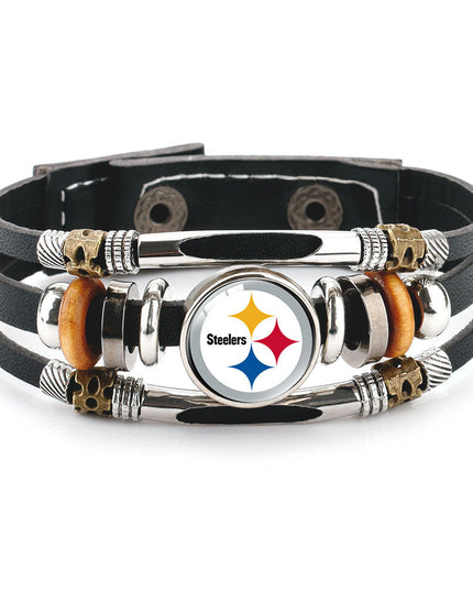 Leather Sports Team Logo Bracelet – Adjustable Fans Wristband Gift for Game Day & Holidays