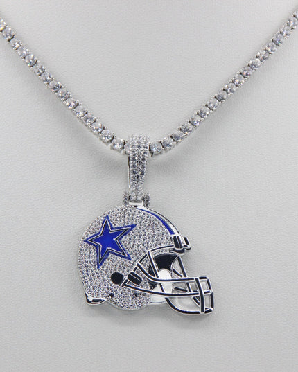Dallas Cowboys Helmet Pendant Necklace – Sparkling Zircon Gift for Football Fans