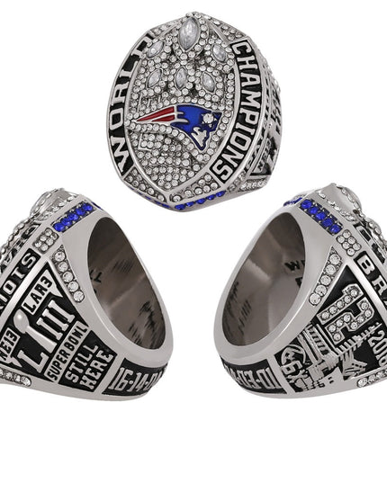 New England Patriots Super Bowl Championship Ring & Trophy Set– 2002, 2004, 2005, 2015, 2017 & 2019
