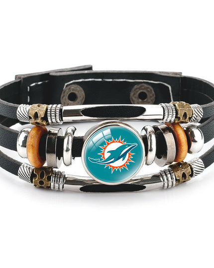 Leather Sports Team Logo Bracelet – Adjustable Fans Wristband Gift for Game Day & Holidays