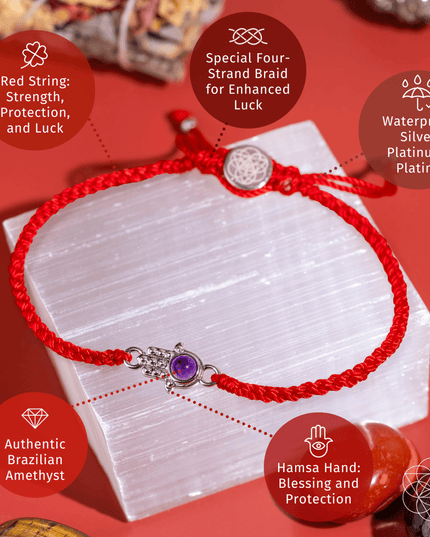 Hamsa Hand of Protection - Four-Strand Red String Bracelet