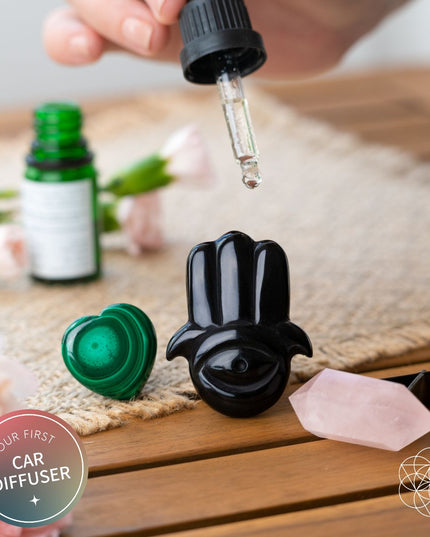 Hamsa Hand of Safe Travels: Aromatherapy Crystal Car Kit