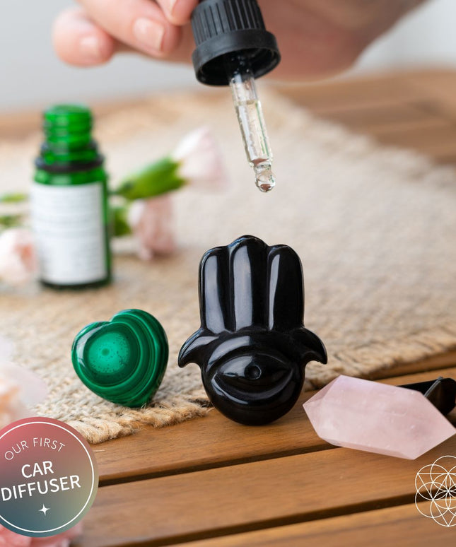 Hamsa Hand of Safe Travels: Aromatherapy Crystal Car Kit
