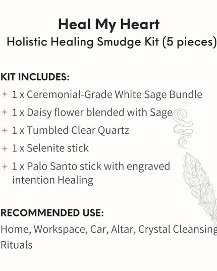 Heal My Heart - Holistic Healing Smudge Kit (5 pieces)