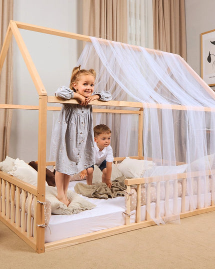 Montessori House Bed for Kids with Fence