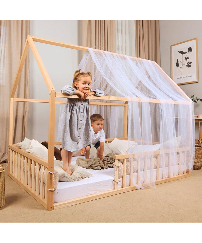 Montessori House Bed for Kids with Fence