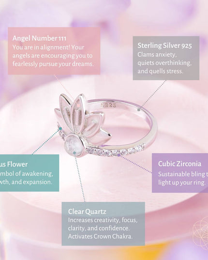 I Am Divinely Guided: 111 Angel Number Silver Lotus Ring
