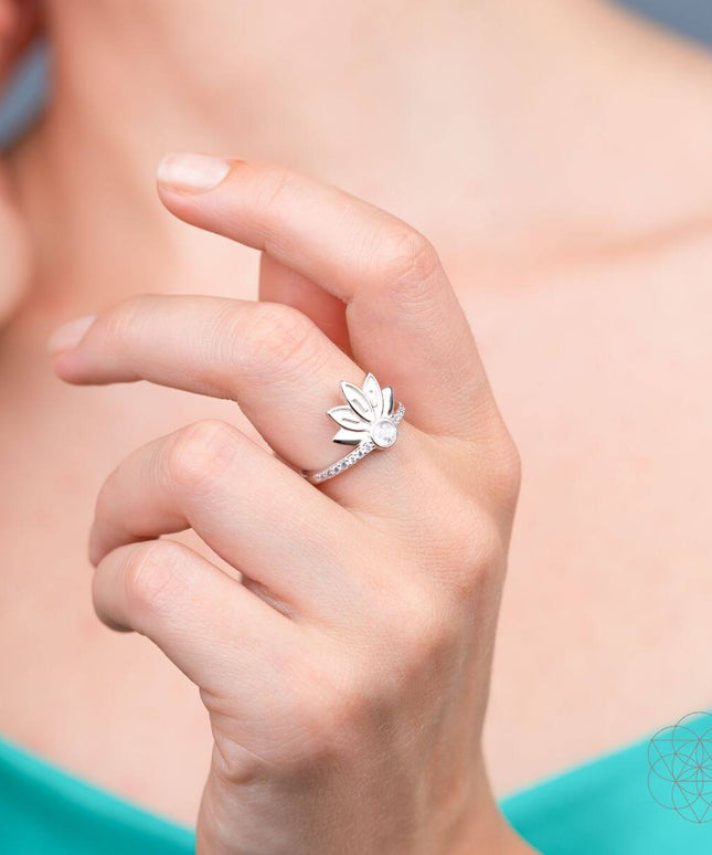 I Am Divinely Guided: 111 Angel Number Silver Lotus Ring