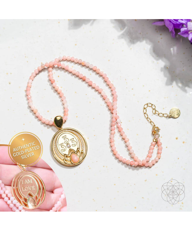 I Am Love - 333 Pink Opal Silver Necklace of True Love