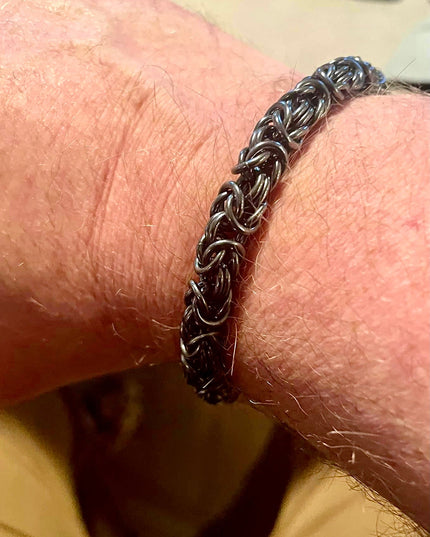 Chunky Byzantine Chainmaille Bracelet in Oxidized Sterling Silver