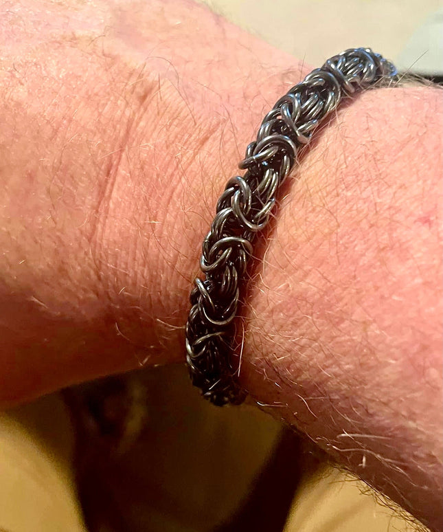 Chunky Byzantine Chainmaille Bracelet in Oxidized Sterling Silver