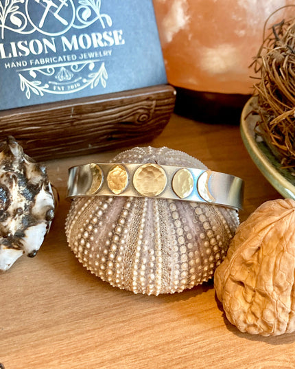 Moon Phase Cuff Bracelet in Sterling Silver and Brass