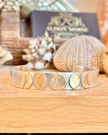 Moon Phase Cuff Bracelet in Sterling Silver and Brass