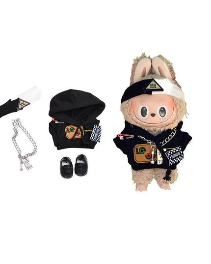 Labubu 17cm Black Sweatshirt Outfit for Vinyl Pendant & Blind Box Dolls【Apparel Only]