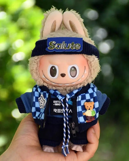 Labubu 17cm Blue Plaid Sweatshirt Outfit, Casual Keychain Fashion Set for Labubu Dolls【Apparel Only]