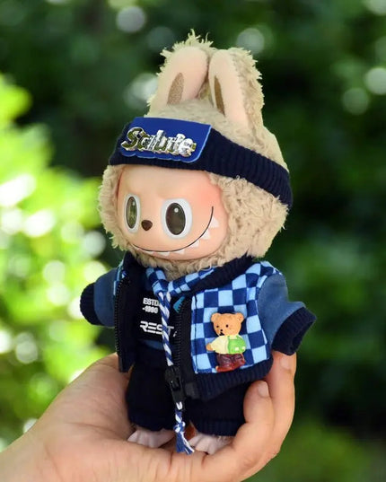 Labubu 17cm Blue Plaid Sweatshirt Outfit, Casual Keychain Fashion Set for Labubu Dolls【Apparel Only]