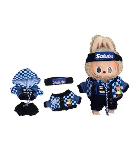 Labubu 17cm Blue Plaid Sweatshirt Outfit, Casual Keychain Fashion Set for Labubu Dolls【Apparel Only]