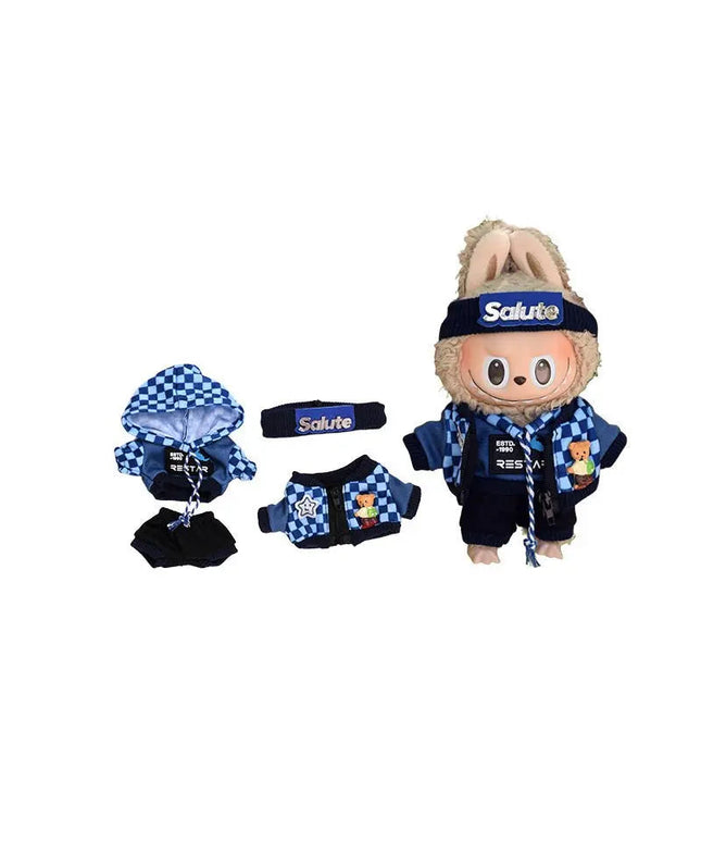 Labubu 17cm Blue Plaid Sweatshirt Outfit, Casual Keychain Fashion Set for Labubu Dolls【Apparel Only]