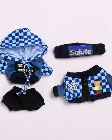 Labubu 17cm Blue Plaid Sweatshirt Outfit, Casual Keychain Fashion Set for Labubu Dolls【Apparel Only]