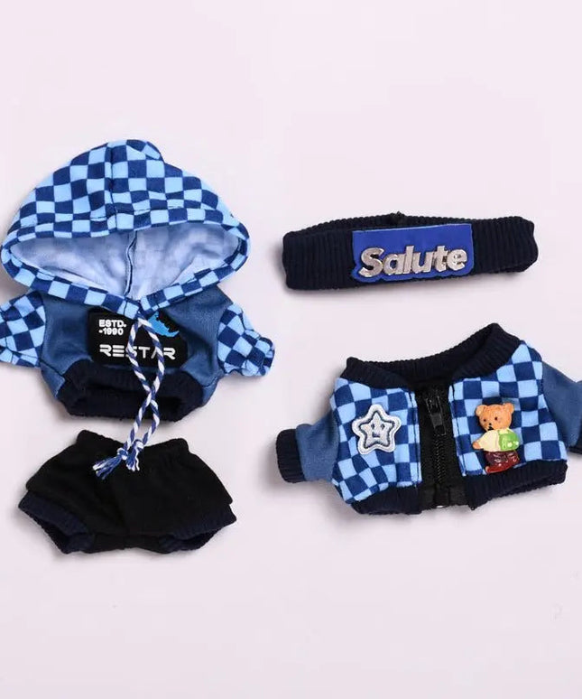 Labubu 17cm Blue Plaid Sweatshirt Outfit, Casual Keychain Fashion Set for Labubu Dolls【Apparel Only]