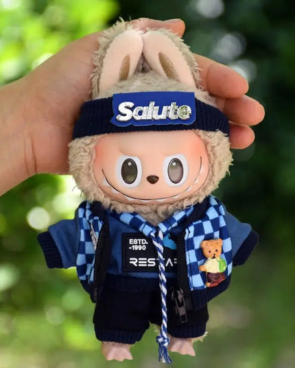 Labubu 17cm Blue Plaid Sweatshirt Outfit, Casual Keychain Fashion Set for Labubu Dolls【Apparel Only]