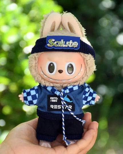 Labubu 17cm Blue Plaid Sweatshirt Outfit, Casual Keychain Fashion Set for Labubu Dolls【Apparel Only]