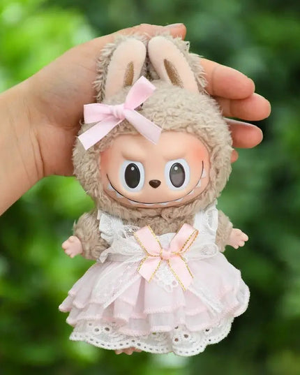 Labubu 17cm Pink Bowknot Gauze Dress, Cute Princess Outfit【Apparel Only]