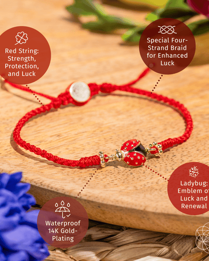 Lucky Ladybug - Four-Strand Red String Bracelet