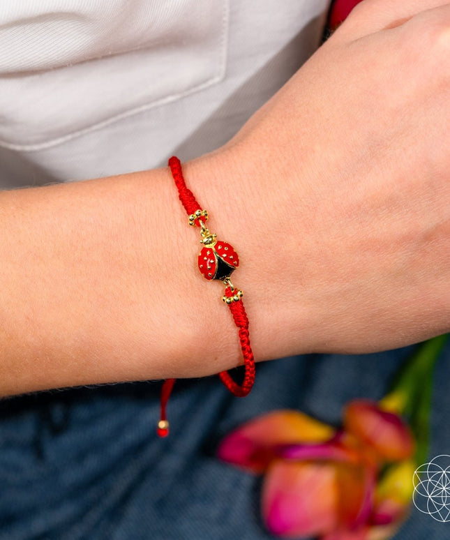 Lucky Ladybug - Four-Strand Red String Bracelet
