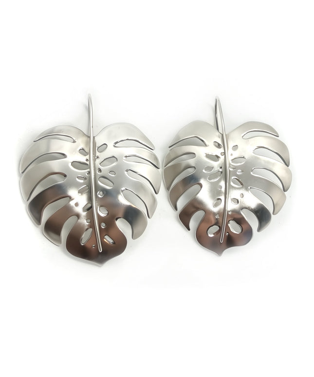Monstera Earrings in Sterling Silver - Large