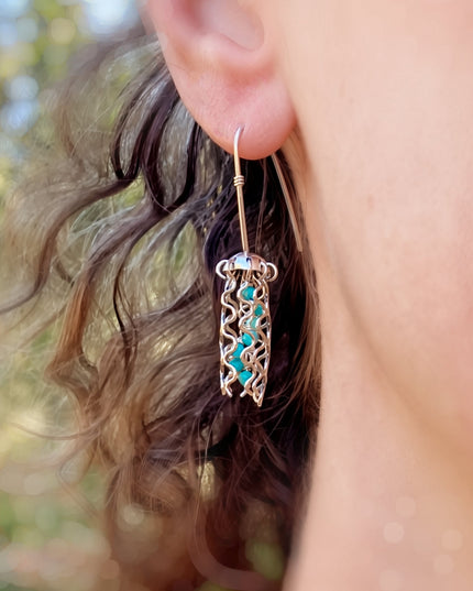 Mini Jellyfish Earrings in Sterling Silver with Turquoise Beads