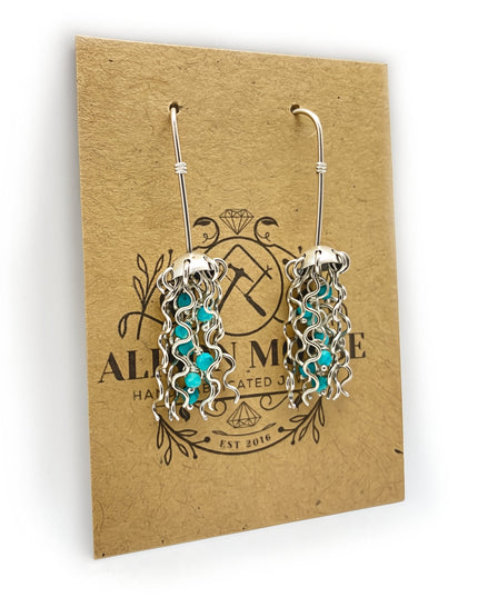Mini Jellyfish Earrings in Sterling Silver with Turquoise Beads