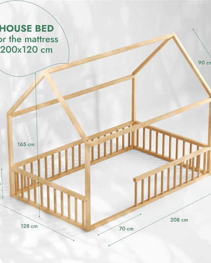 Montessori House Bed for Kids with Fence