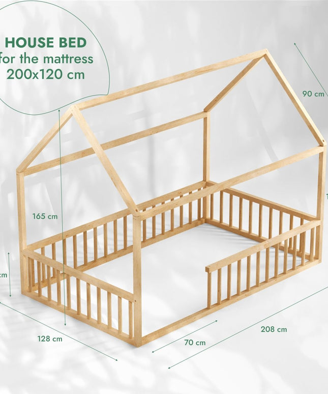 Montessori House Bed for Kids with Fence