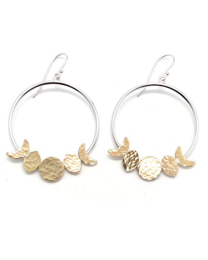 Moon Phase Hoop Earrings in Sterling Silver and Brass