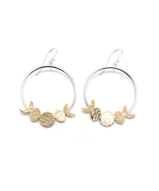 Moon Phase Hoop Earrings in Sterling Silver and Brass