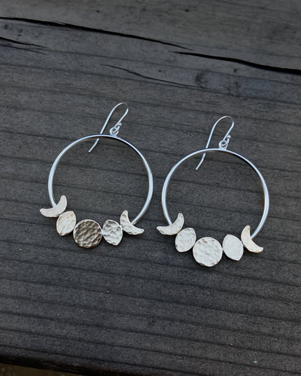 Moon Phase Hoop Earrings in Sterling Silver and Brass