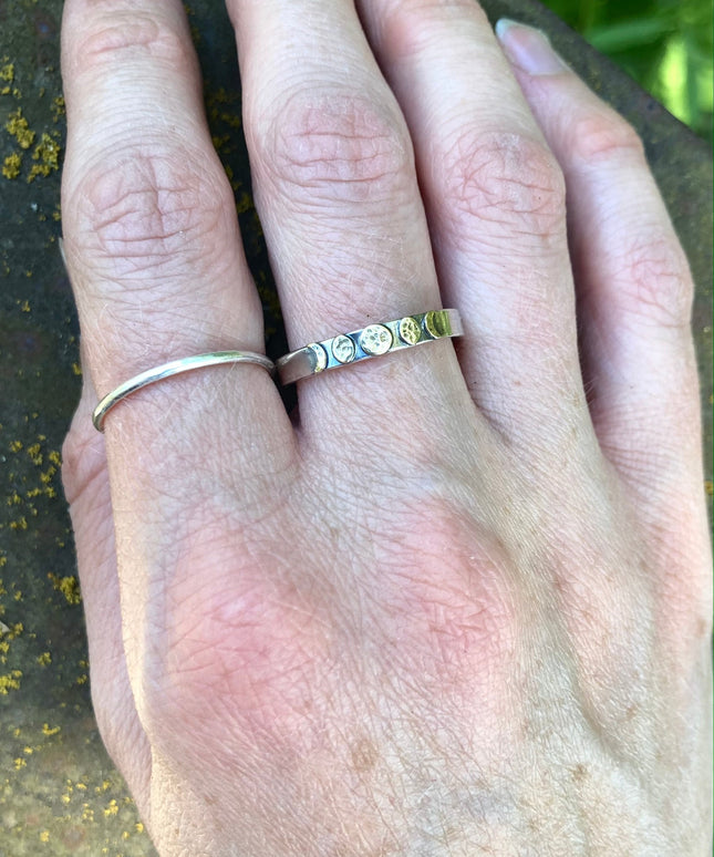 Moon Phase Band Ring in Brass and Sterling Silver