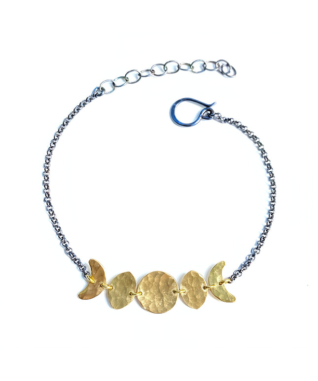 Moon Phase Bracelet in Oxidized Sterling Silver and Brass