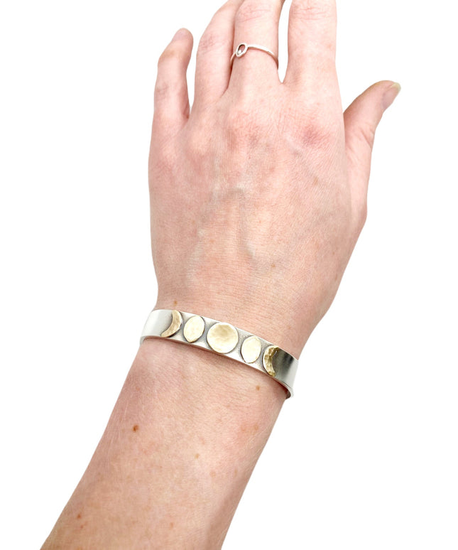 Moon Phase Cuff Bracelet in Sterling Silver and Brass