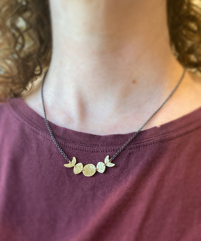 Moon Phase Necklace in Oxidized Sterling Silver and Brass