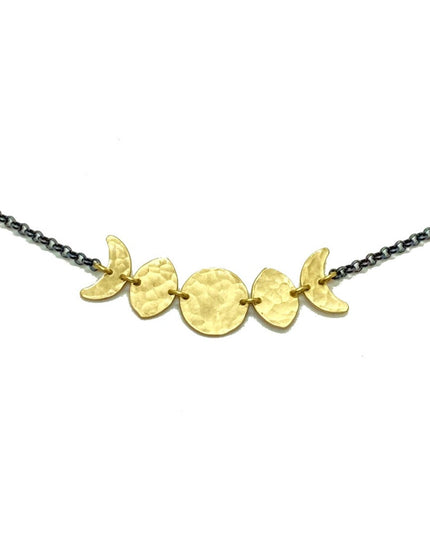 Moon Phase Necklace in Oxidized Sterling Silver and Brass