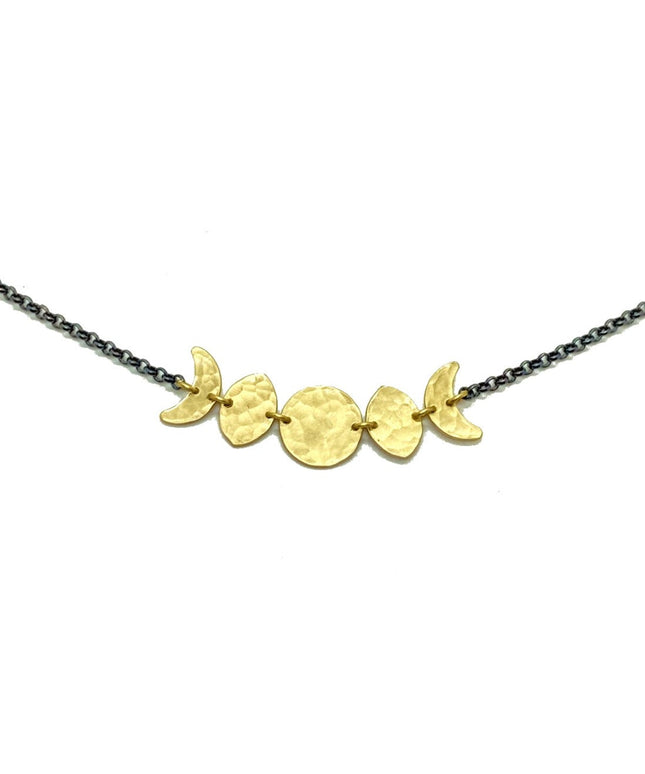 Moon Phase Necklace in Oxidized Sterling Silver and Brass