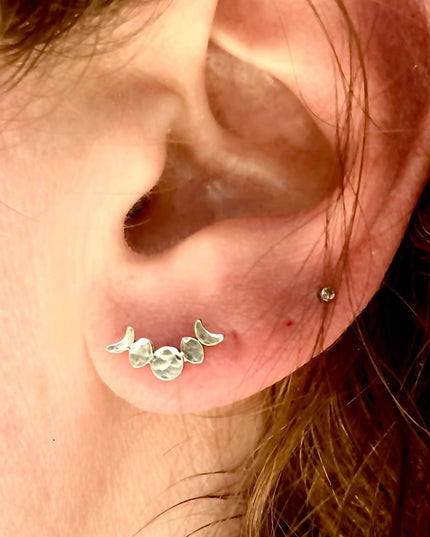 Moon Phase Stud Earrings in Sterling Silver