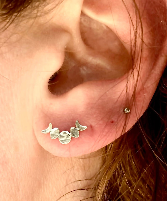 Moon Phase Stud Earrings in Sterling Silver