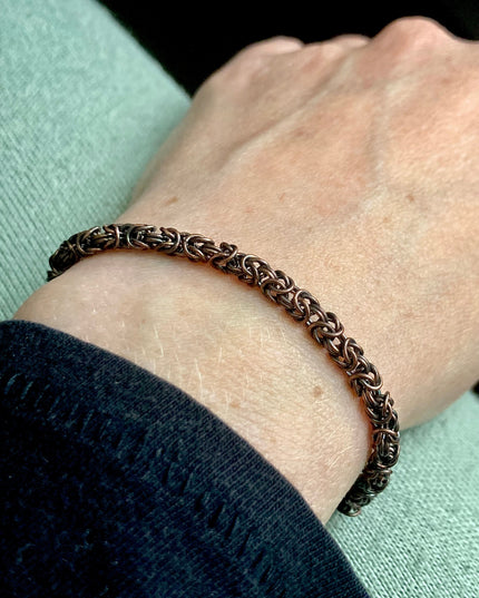 Delicate Byzantine Chainmaille Bracelet in Oxidized Copper